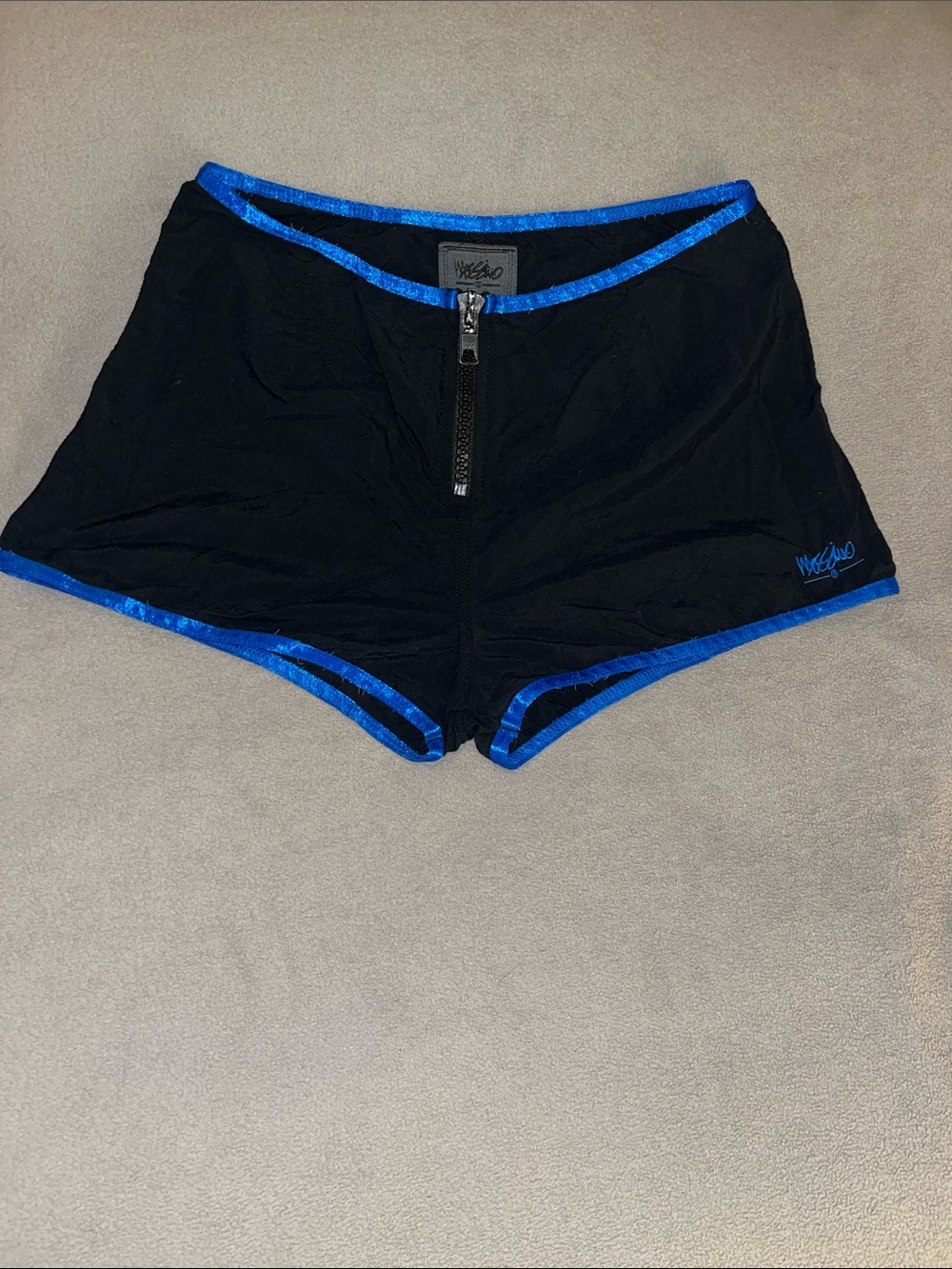 Mossimo Women's Black Shorts with Blue Trim and Front Zip